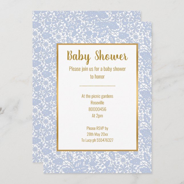 INVITACIÓN ELEGANT BABY SHOWER BELEZA AZUL BEBÉ CON ADORNOS D (Anverso / Reverso)
