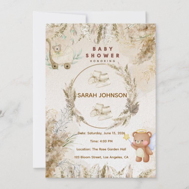 Invitación Elegant Baby Shower Invitation | Pink Floral (Anverso)