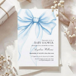 Invitación Elegant Baby Shower Invitation with a Blue Bow. 