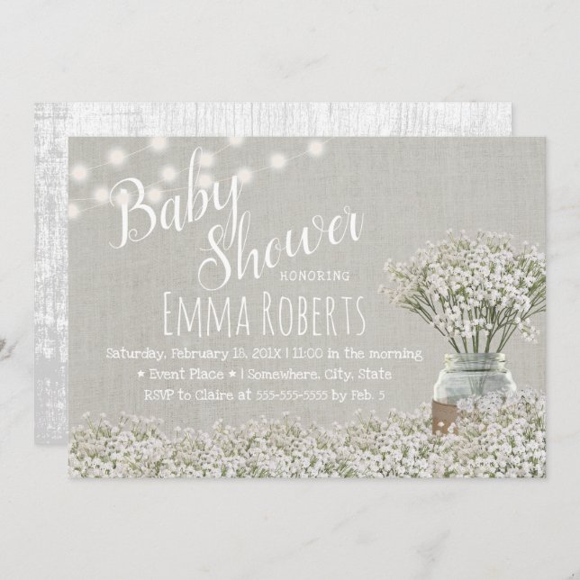 Invitación Elegant Baby's Breath String ilumina Baby Shower (Anverso / Reverso)
