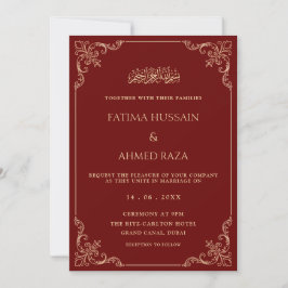 Invitación Elegant Baroque Frame Gold Burgundy Muslim Wedding