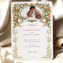 Invitación Elegant Baroque Gold Floral Photo Wedding