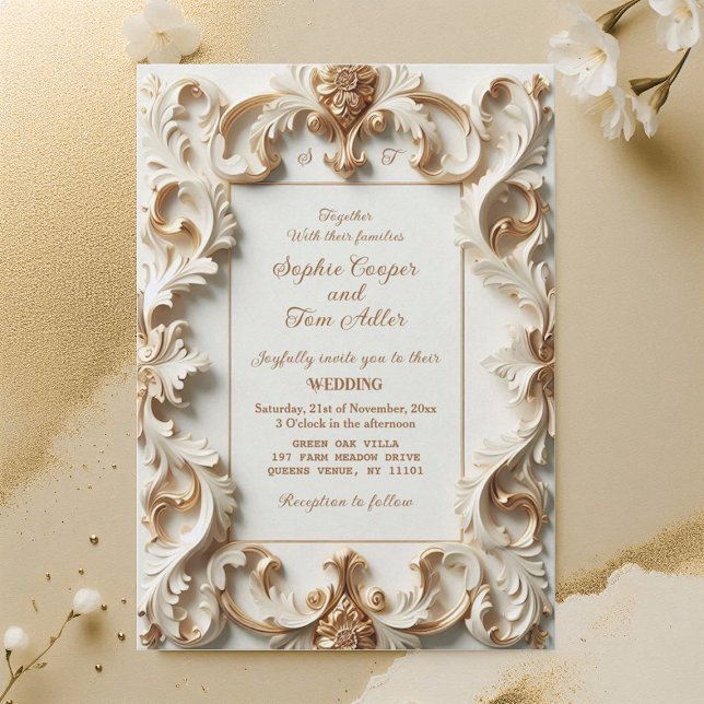 Invitación Elegant Baroque Opulence Ivory Gold Frame Wedding (Elegant Baroque Opulence Ivory Gold Frame Wedding Invitation)