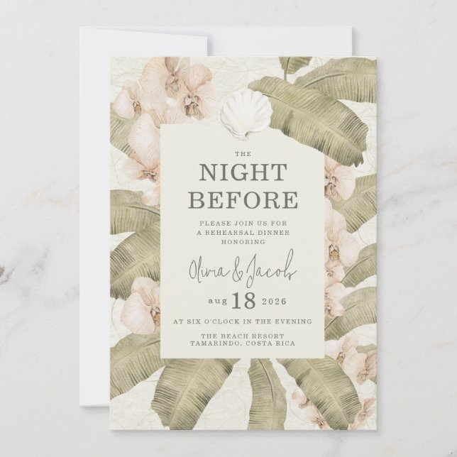 Invitación Elegant Beach Coastal Rehearsal Dinner (Anverso)