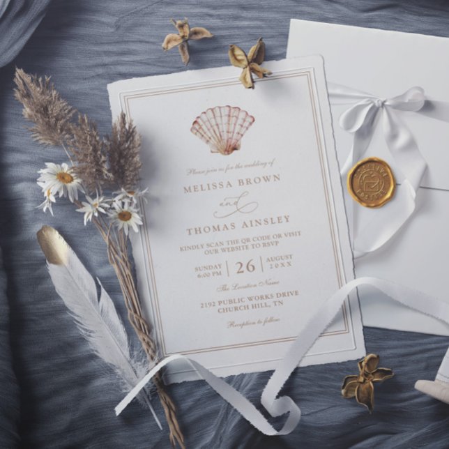 Invitación Elegant Beach Simple Minimalist QR Code Wedding (Subido por el creador)
