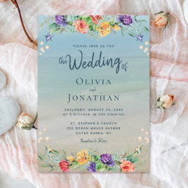 Invitación Elegant Beach Watercolor Floral Wedding