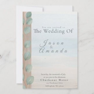 Invitación Elegant Beach with Soft Blue Wash & Sand Dollar In