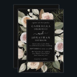 Invitación Elegant Beige Black Watercolor Floral Wedding<br><div class="desc">A beautiful elegant wedding invitation features a boho frame with watercolor flowers,  roses,  branches and leaves in neutral shades of beige,  rose and green. The card is a black with ivory typography. Personalize all the of the important details such as bride and grooms names,  wedding date,  time and location.</div>