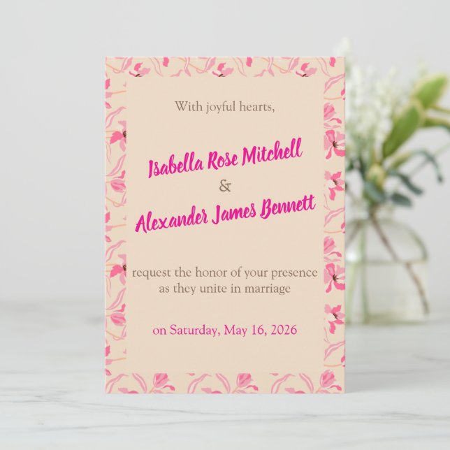 Invitación Elegant Beige & Blush Pink Floral Wedding  (Anverso de pie)
