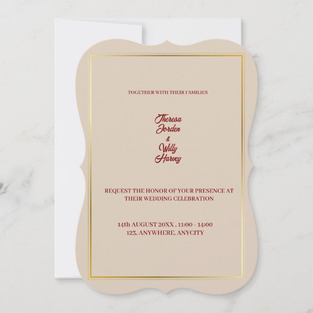 Invitación Elegant Beige & Burgundy Floral Wedding Invitation (Anverso)