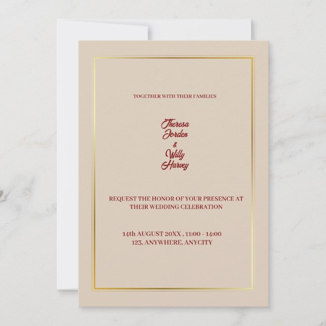 Invitación Elegant Beige & Burgundy Floral Wedding Invitation (Anverso)
