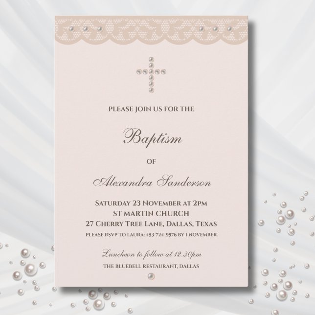 Invitación Elegant Beige Cross Christening Christian Baptism (Subido por el creador)