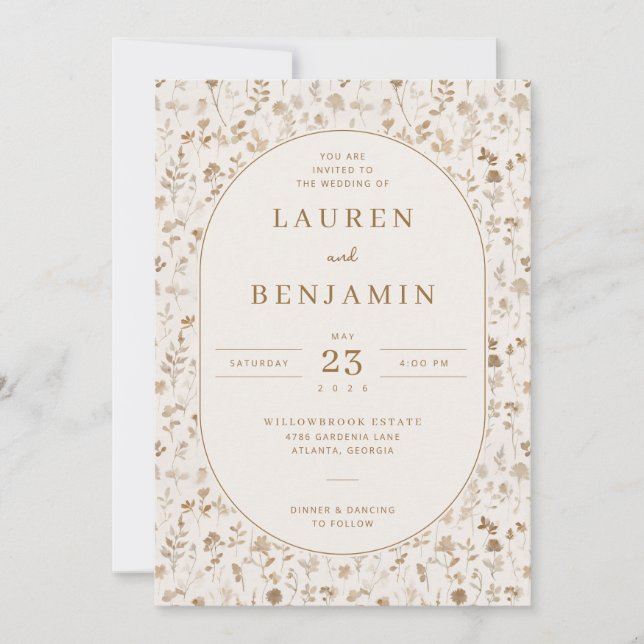 Invitación Elegant Beige Floral Botanical (Anverso)