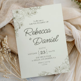 Invitación Elegant Beige Floral Minimalist Script Wedding
