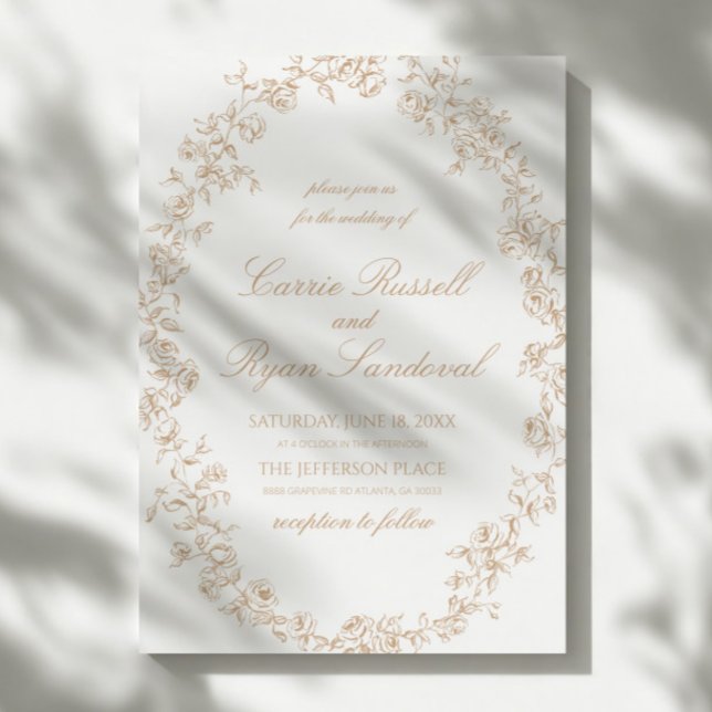 Invitación Elegant Beige Floral Roses Fine Line Art Wedding (Subido por el creador)