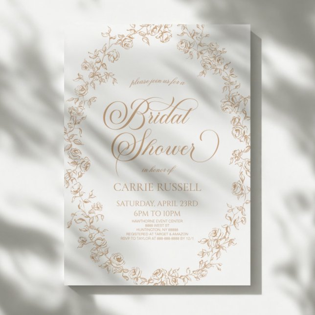 Invitación Elegant Beige Floral Roses Line Art Bridal Shower (Subido por el creador)
