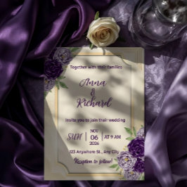 Invitación Elegant Beige & Purple Floral Wedding Invitation