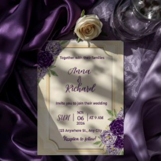 Invitación Elegant Beige & Purple Floral Wedding Invitation