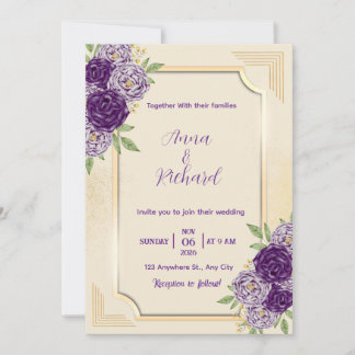 Invitación Elegant Beige & Purple Floral Wedding Invitation 
