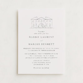 Invitación Elegant Beige Venue Sketch Wedding Invitation