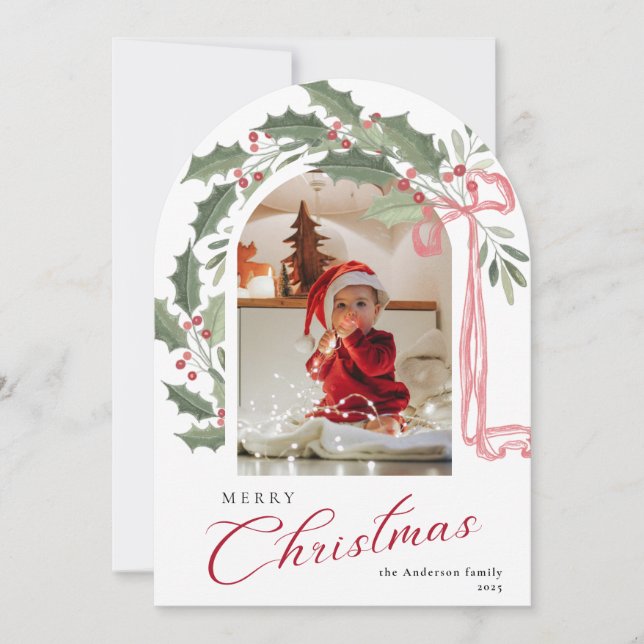 Invitación Elegant Berries Arch Photo Christmas Holiday Card (Anverso)