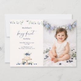Invitación Elegant Berry First Blueberry Birthday Cake Photo