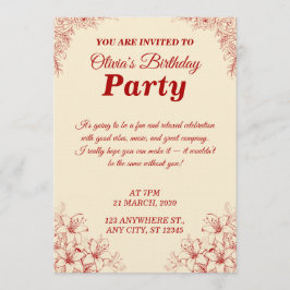 Invitación Elegant Birthday Invitation Card – Custom Floral D
