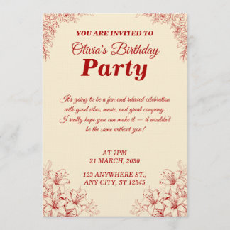 Invitación Elegant Birthday Invitation Card – Custom Floral D