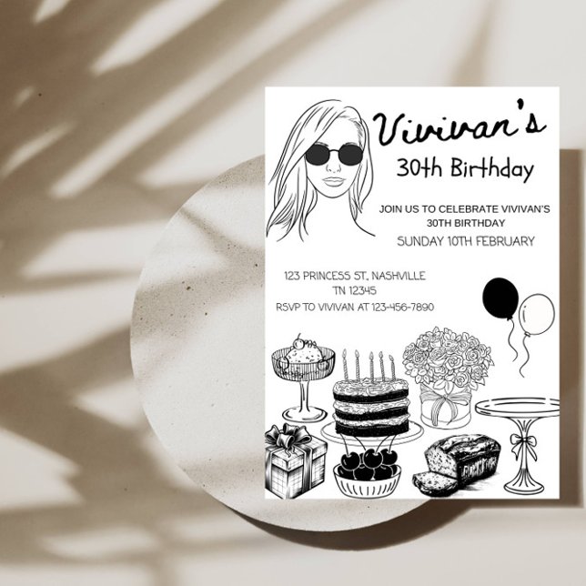Invitación Elegant Birthday Line Art Girl’s Birthday Party (Subido por el creador)