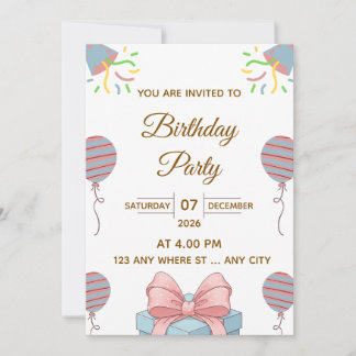 Invitación Elegant Birthday Party Invitation with Balloons