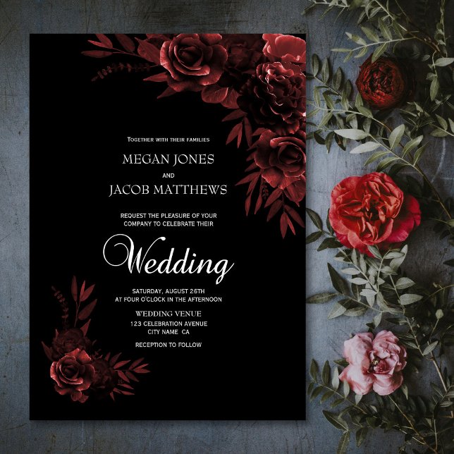 Invitación Elegant Black and Copper Floral Wedding (Subido por el creador)