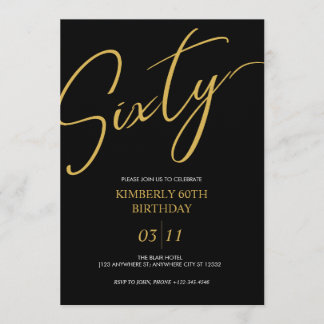 Invitación Elegant Black and Gold 60th Birthday Party