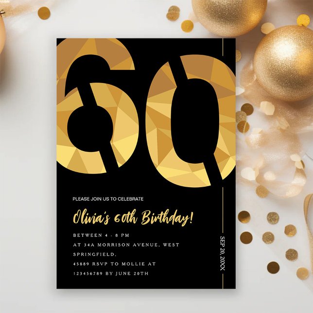 Invitación Elegant black and gold 60th Birthday Party (Subido por el creador)