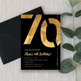 Invitación Elegant black and gold 70th Birthday Party