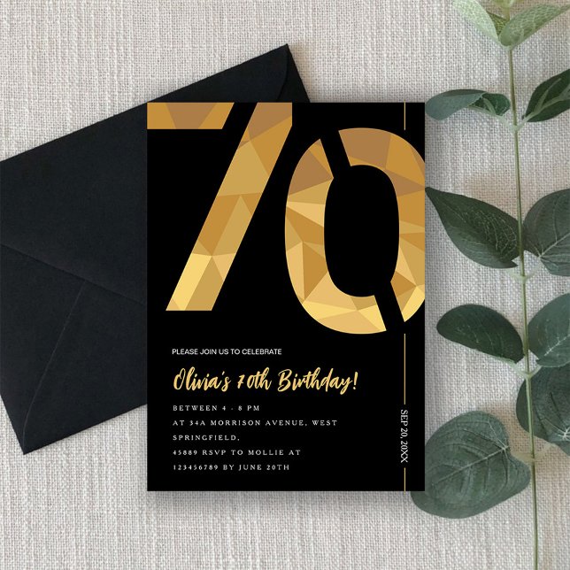 Invitación Elegant black and gold 70th Birthday Party (Subido por el creador)