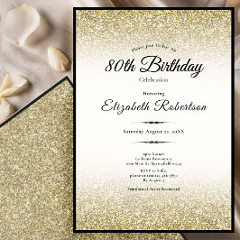 Invitación Elegant Black and Gold Glitter 80th Birthday 