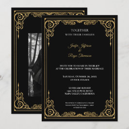 Invitación Elegant black and gold Gothic wedding Invitation