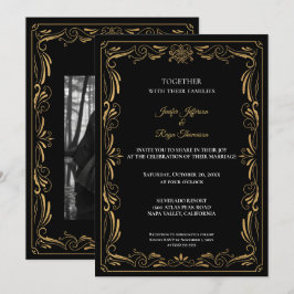 Invitación Elegant black and gold Gothic wedding Invitation