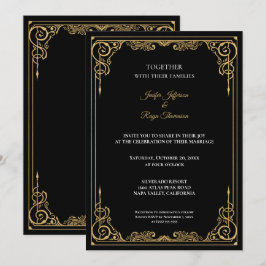 Invitación Elegant black and gold Gothic wedding Invitation