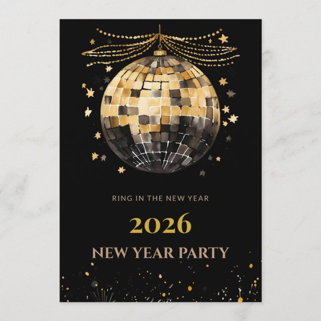 Invitación Elegant Black and Gold New Year Invitation Card (Anverso)
