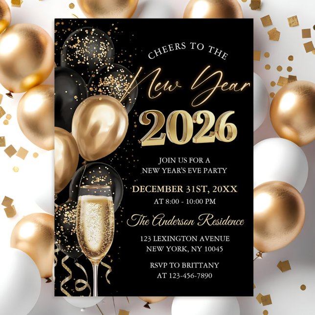 Invitación Elegant Black and Gold New Year's Eve Party (Subido por el creador)