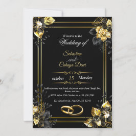 Invitación Elegant black and gold summer wedding