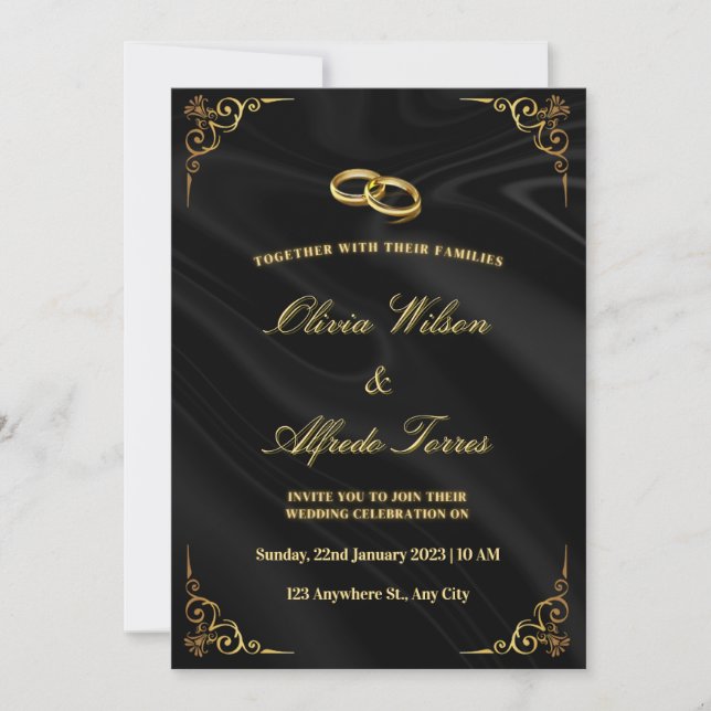 Invitación Elegant Black and Gold Wedding Invitation (Anverso)