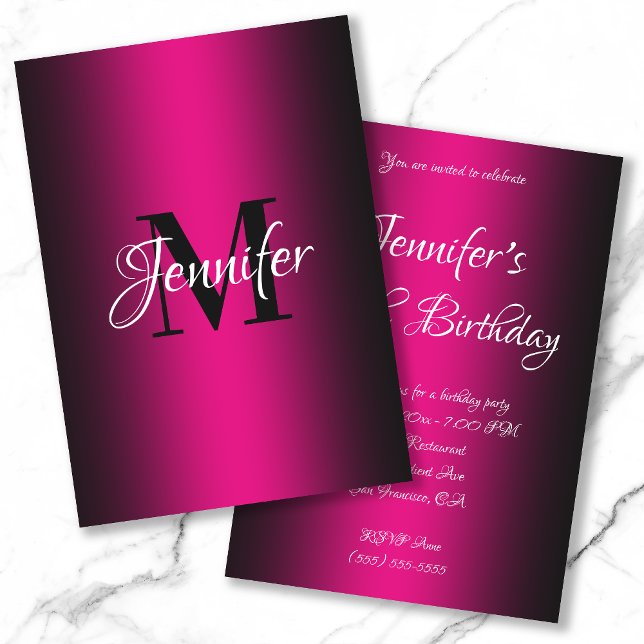 Invitación Elegant Black and Hot Pink Ombre 60th Birthday (Subido por el creador)