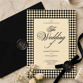 Invitación Elegant Black and Ivory Old Money Style Wedding