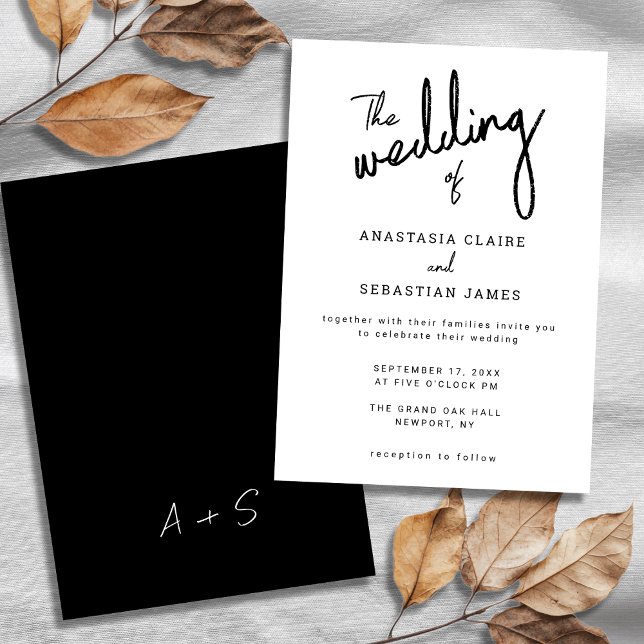 Invitación Elegant Black and White Calligraphy Script Wedding (Elegant Black and White Calligraphy Script Wedding Invitation)
