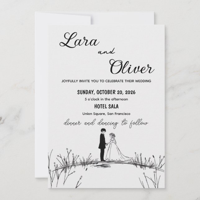Invitación elegant black and white chic wedding invittion (Anverso)