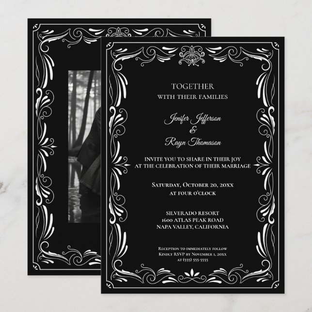 Invitación Elegant black and white Gothic wedding Invitation (Anverso / Reverso)
