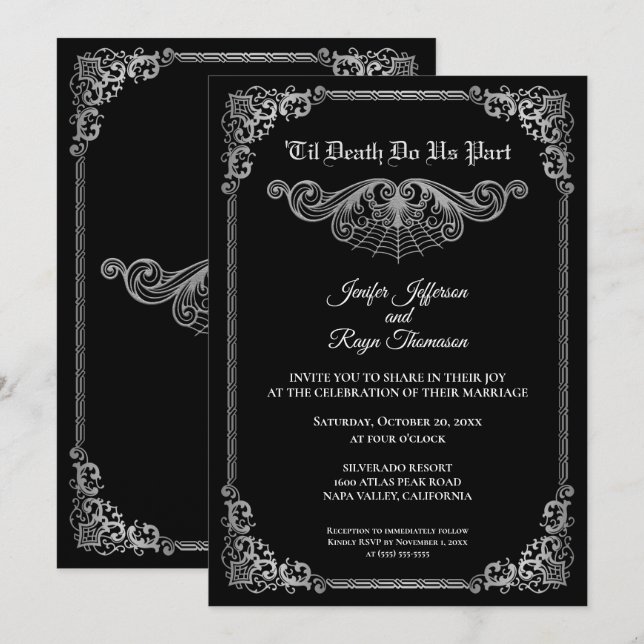 Invitación Elegant black and white Gothic wedding Invitation (Anverso / Reverso)