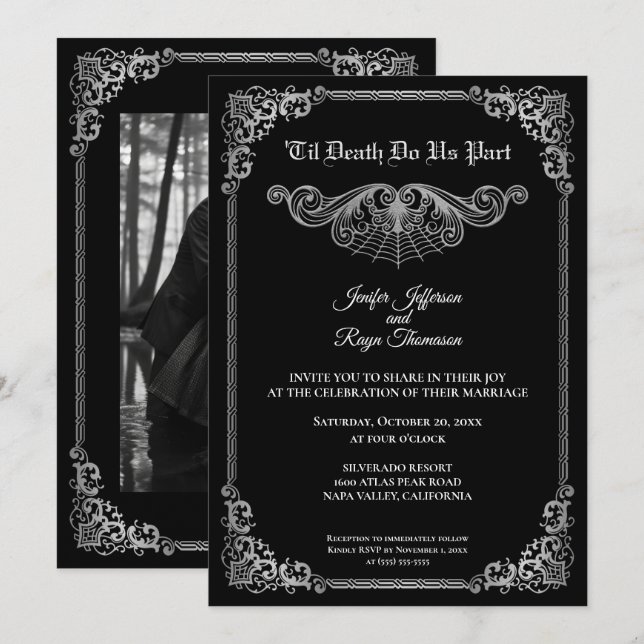Invitación Elegant black and white Gothic wedding Invitation (Anverso / Reverso)